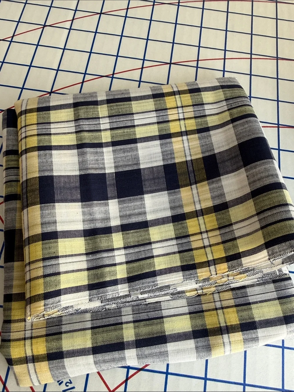 Vintage Yarn-Dyed Plaid Fabric 1 Yard x 44 Plus Bonus Remnant Navy Gray Yellow